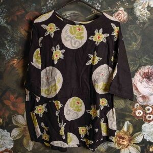 Yasuko gauze top asian-inspired pattern kimono sleeves size XL.